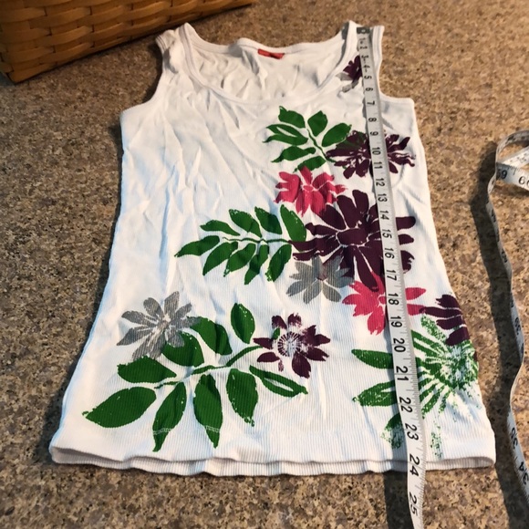 Esprit White Ribbed Floral Tank Top Small - Picture 7 of 13